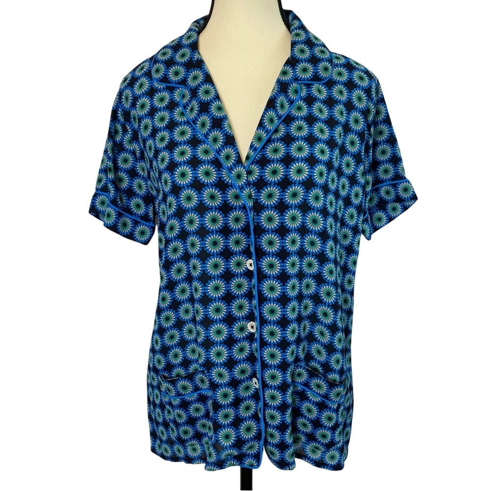 J.Crew Women's Retro Print Short Sleeve Button Up Shirt Size 6 Funky Sleep Top